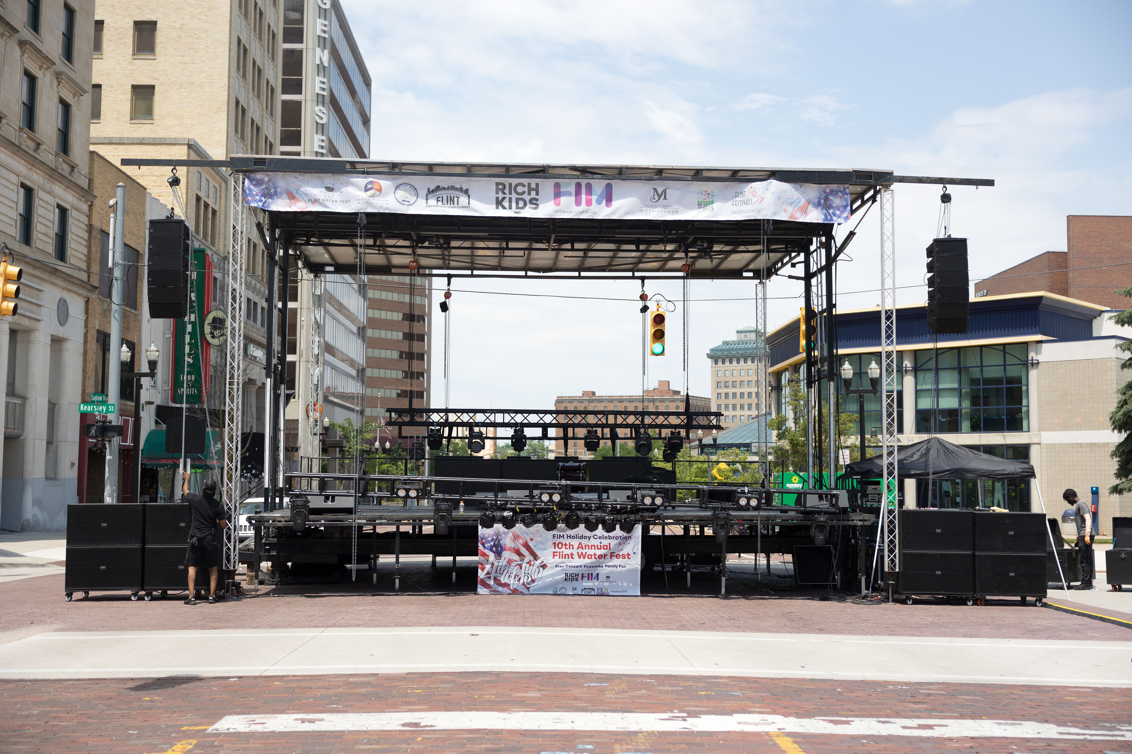 Sound Mind Productions stage build in downtown Flint